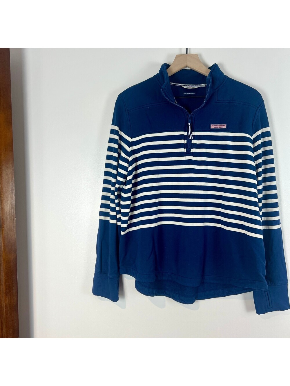 Vineyard Vines The Shep Shirt Blue White Stripe 1/4 Zip Pullover Size Women's L